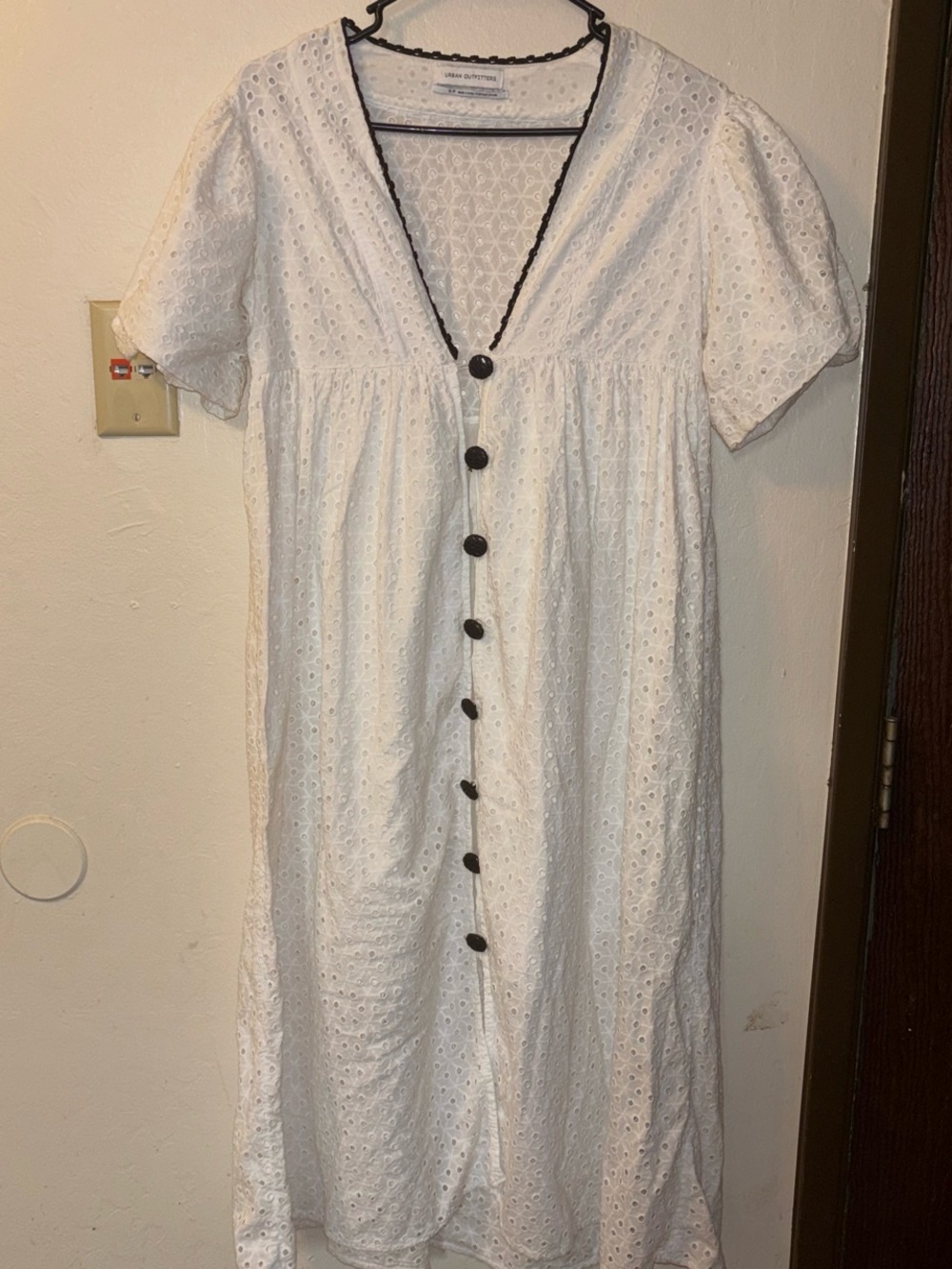 Urban Outfitters White Eyelet Midi Dress with Black Trim